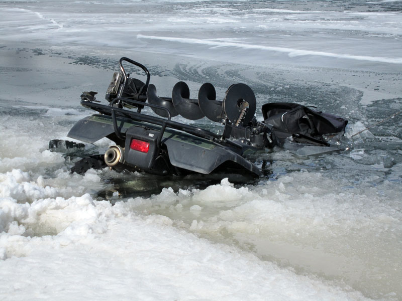 Fourwheeler broke through the ice!
