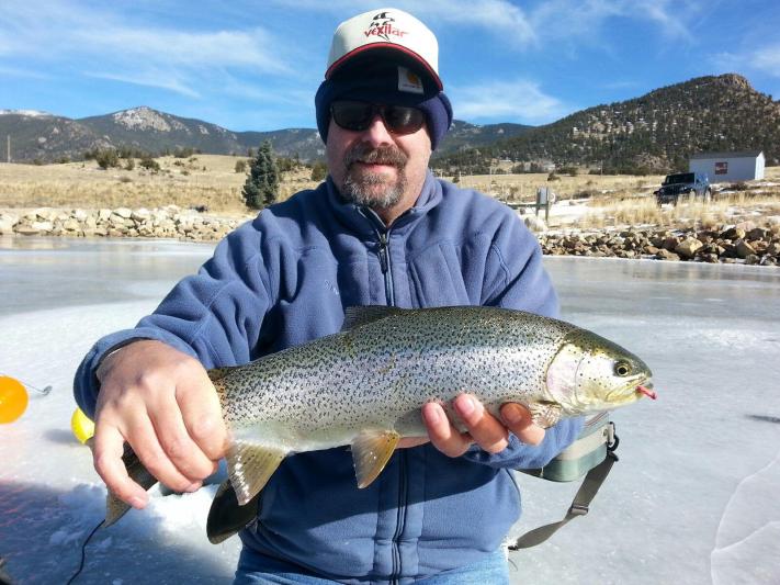 Ice fishing for trout on Tarryall reservoir